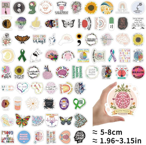 Cobee Brand Mental Health Awareness Stickers, 100 Pcs Vinyl Decals, Multi Color, Waterproof, for Laptop, Suitcase, Computer, Car, Nurse, Teen......
