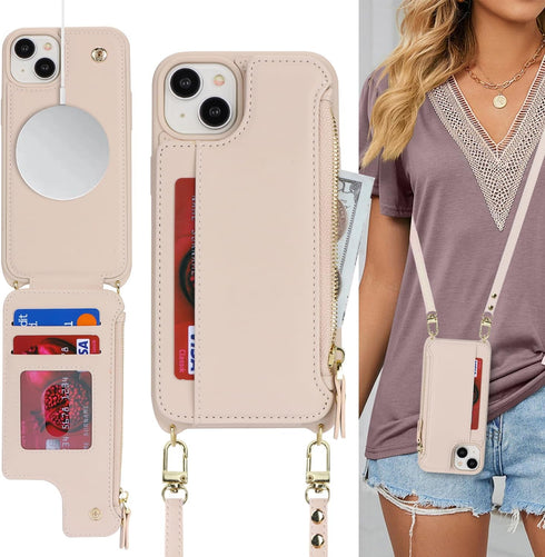 Cavor for iPhone 15 Case with Card Holder,iPhone 15 Wallet Case for Women,iPhone 15 Case Magsafe,Phone Case iPhone 15 Case with Strap,Crossbody an...