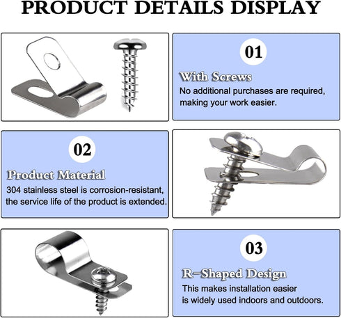 100 Pcs Fence Wire Clamps Stainless Steel Fencing Mounting Clips with 100 Pcs Stainless Steel Screws for 12-16 Gauge Welded Wire to Wood, Metal or...
