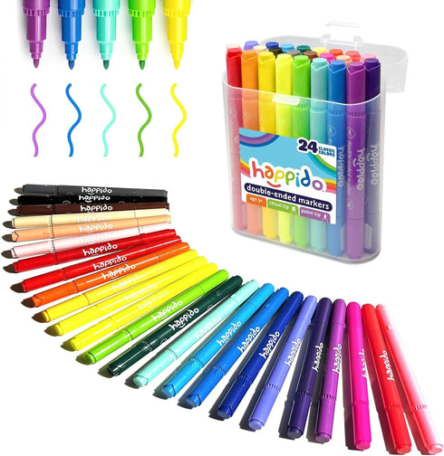 International Arrivals Happido Set of 24 Double Sided Markers, Non Toxic Markers for Kids Ages 4-8, Water Based Vibrant Coloring Kids Markers with...