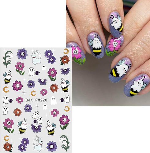 JMEOWIO 9 Sheets Halloween Nail Art Stickers Decals Self-Adhesive Cute Flower Ghost Nail Supplies Nail Art Design Decoration Accessories...
