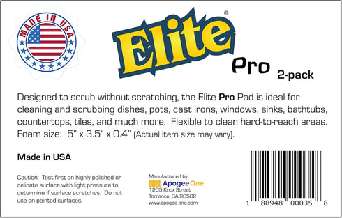 Elite PRO All Purpose Cleaning Pad, 2 Pack, Non Scratch, Dish Sponge, Scrubber, Made in USA. Large Thin Sponge for Kitchen and Household Use. Flex...