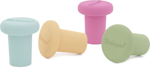 Bakerpan Silicone Wine Stoppers for Wine Bottles, Wine Bottle Stopper, Reusable Wine Corks - Set of 4...