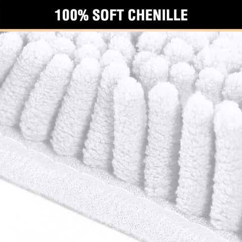H.VERSAILTEX Pure White Bath Mat Bathroom Rug Bath Rugs for Bathroom Non Slip Bath Mats Extra Thick Chenille Rug 17" x 24" Absorbent Soft Shaggy W...