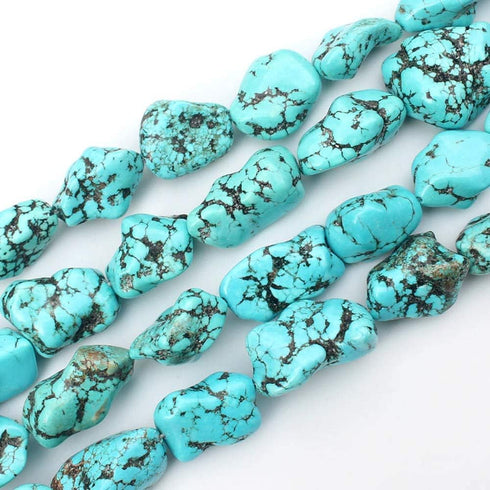 HAAMIIQII 10-15mm Freeform Irregular Blue Turquoise Beads Loose Gemstone Beads for Jewelry Making Strand 15 Inch (22-30pcs)...