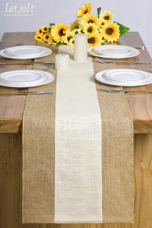 Letjolt Burlap Table Runner 72 Inches Long Farmhouse Table Runner Jute Table Runner Woven Fabric, Natural Colour Edge...