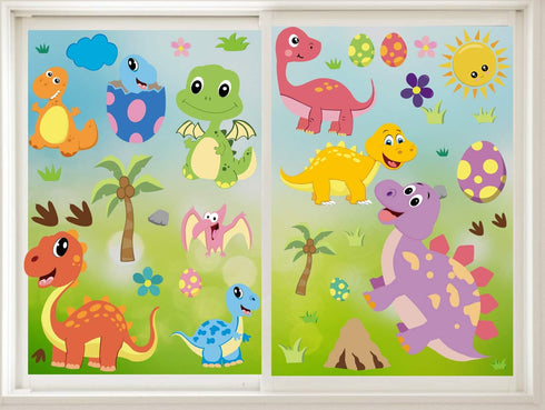 CCINEE 85 PCS Dinosaur Window Cling Decals for Kids,Assorted Cute Dinosaur Foot Print Eggs Window Sticker Decorations for Kids Toddlers...