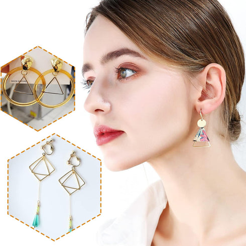 60Pcs Beading Hoop Earrings Finding, FUNCYboo Round Earring Hoops for Jewelry Making Earring Bulk DIY Crafts (60pcs (square triangle round))...