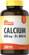 Sundance Calcium with Vitamin D3 | 600mg | 200 Caplets | Vegetarian, Non-GMO, and Gluten Free Supplement...