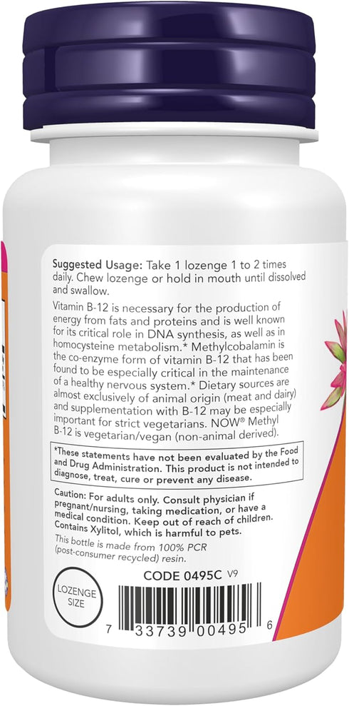 NOW Supplements, Methyl B-12 (Methylcobalamin) 1,000 mcg, Nervous System Health*, 100 Lozenges...