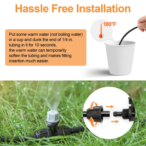 1/4 Inch Drip Irrigation Misting Nozzles Fittings, 30 Pieces Three-Way Atomizing Nozzle with Anti-leak Locked Barbed Irrigation Connector for 1/4 ...