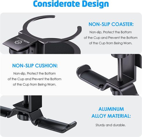 WixGear Headphone Stand, 2 in 1 PC Gaming Headset Stand Cup Holder, with Cable Organizer, 360° Adjustable & Rotating Arm Clamp Headphone Holder, S...