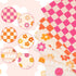 Whaline 6Pcs Retro Groovy Cotton Fabric Bundles 18 x 22 Inch Pink Orange Checkered Flower Fat Quarters Groovy Hippie Quilting Patchwork Squares Se...