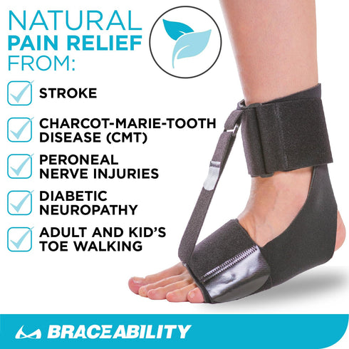 BraceAbility Foot Drop Brace - Ankle Orthosis Sock for Toe Walking in Big Kids, Teens, Adults; Supports Charcot Marie Tooth, Peroneal Nerve Injury...