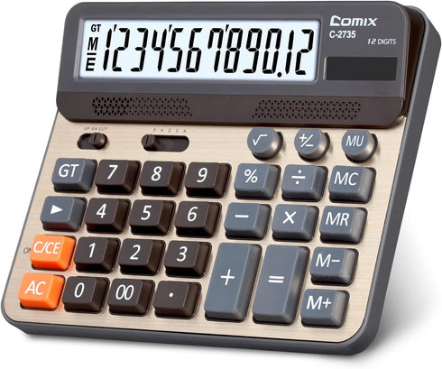 Comix Desktop Calculator, Large Computer Keys, 12 Digits Display, Champaign Gold Color Panel, C-2735...