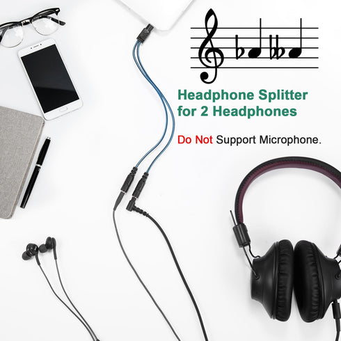 Headphone Splitter for 2 Headphones 2 Way 3.5mm Adapter Aux Cable Mini Jack Male to Dual Female Stereo Audio Y Splitter Couple Adapter Compatible ...