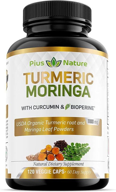 Turmeric Moringa - Organic Turmeric Curcumin Supplements and Organic Moringa Powder - 120 Veggie Capsules Supplement for Women and Men...
