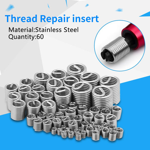 60 Pcs Wire Thread Inserts kit, M3 M4 M5 M6 M8 M10 Stainless Steel Wire Screw Sleeve Thread Repair Kit for Helical Repair, Eliminate Screw Hole De...