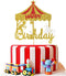 Glitter Circus Happy Birthday Cake Topper - Tent Carnival Themed Cake Decor - Amusement Park Circus Theme Party Supplies Gold...