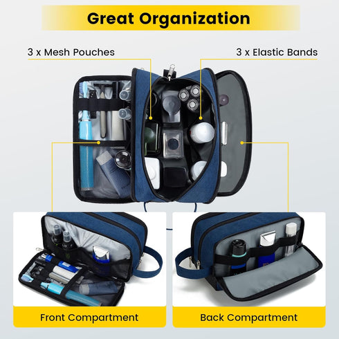 Vorspack Travel Toiletry Bag - Large Toiletry Bag for Men Water Resistant Skincare Bag Dopp Kit for Bathroom Toiletries Accessories Gifts - Navy B...
