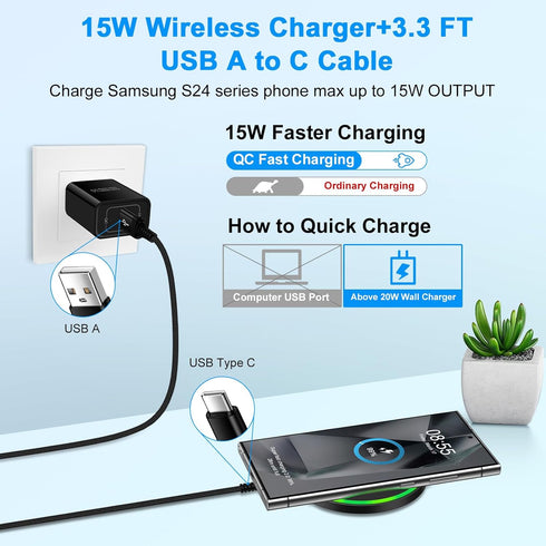 S24 Ultra Samsung Wireless Charger Fast Charging Pad Android Phone Cargador Inalámbrico for Samsung Galaxy S24 S23 FE S22 S21 S20 Z Fold Flip 5 4,...