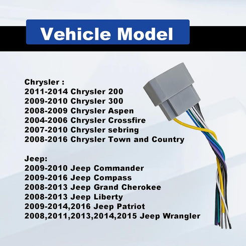 Radio Wiring Harness Antenna Adapter Connector Compatible with 2006-2016 Dodge, 2008-2016 Jeep, 2004-2016 Chrysler Modles Car Stereo CD Player Wir...