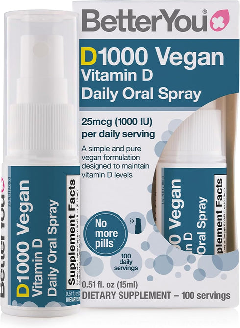 BetterYou D1000 Vegan Vitamin D Oral Spray - Convenient Alternative for Tablets - Plant-Origin - Promotes Strong Bones, Teeth and Immune System - ...