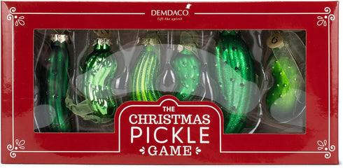DEMDACO Pickle Festive Green 4 x 2 Glass Christmas Decorative Hanging Ornaments Game...