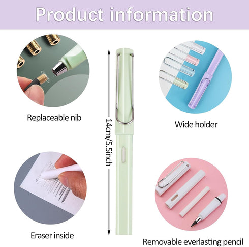 8pcs Infinity Pencil, Cute Everlasting Inkless Pencil with 8pcs Replacement Nibs, Sustainable Erasable Lapiz Infinito, Infinite Pen for Kids Stude...