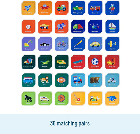 Wildkin Memory Matching Game Cards for Boys & Girls, 36 Pairs Memory Learning Cards Activities for Toddlers and Preschool, Educational Cards to Bo...