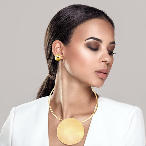 3 Pcs African Jewelry Sets Gold Choker Earrings Bracelet, African Collar Statement Necklace, Stud Earrings, Open Hoop Bracelet for Nigerian Costum...