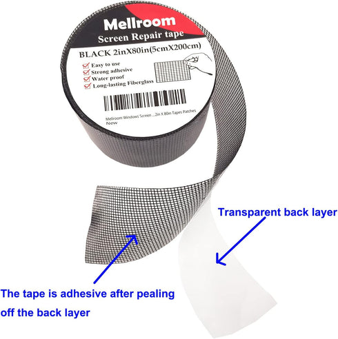 Windows Screen Repair kit Tapes, Black 2 inches X 80 inches Patches Tool, Adhesive Waterproof Fiberglass Mesh Patch Covering Fix Wire mesh Door Te...