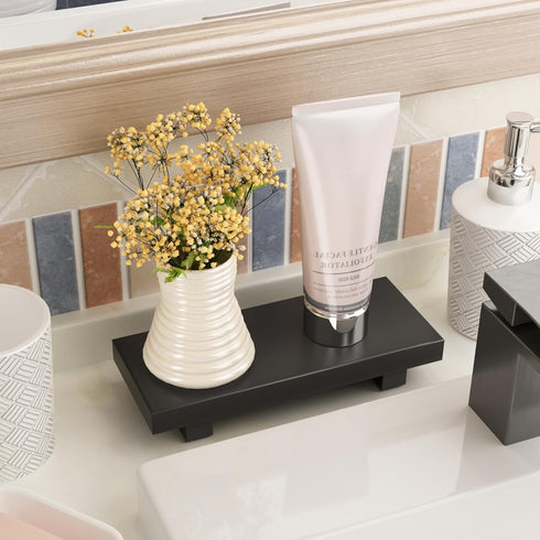 Wood Pedestal Soap Stand for Kitchen Counter Island, 8.65" x 3.45" Small Bathroom Tray for Sink Vanity Countertop, Modern Farmhouse Decor Wooden R...