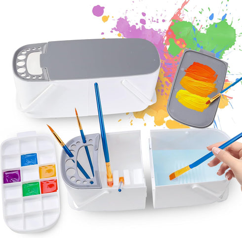Thatbass Paint Brush Cleaner, Detachable Paint Brush Holder with Palette Tray and Handle, Paint Brush Rinser for Acrylic, Watercolor, and Water-Ba...