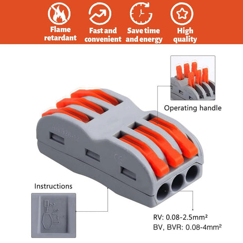 Quick Lever Wire Connectors: Compact Electrical Splicing Kit, 0.4-2.5 AWG Conductor for Secure Inline Circuits (PCT-223, 10)...