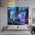 Honcet Anime Punk Neon Cityscape Wall Tapestry for Bedroom, Japanese Punk Street Cityscape Room Decor Tapestries, Futuristic Neon Skyscraper Tapes...