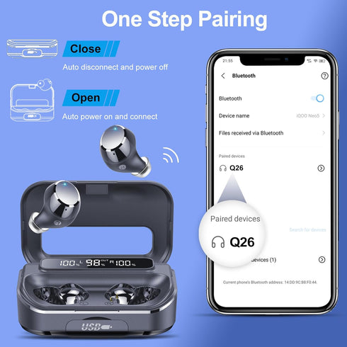 Ear Buds Wireless Bluetooth Earbuds Bluetooth 5.3 Headphones with 4 ENC Noise Cancelling Mic Powerful Bass In-Ear Earbuds with LED Display 128H IP...