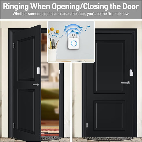 Door Chime, Satisure Wireless Door Open Contact Sensor Alarm Chime with 600 FT Range 58 Chimes 5 Volume Levels LED Indicators, Door Ringer Alert f...