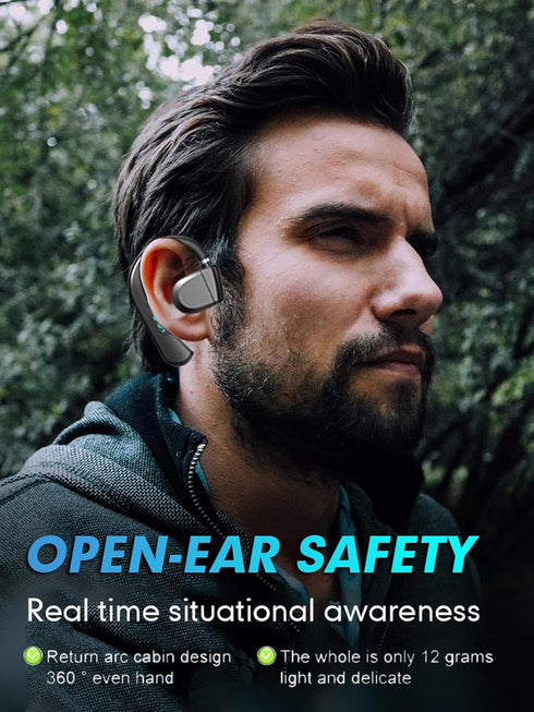 One Ear Headset Open Ear Air-Bone Conduction Headphones Wireless Bluetooth Headset Earpiece with Microphone for Cell Phones 30H Playtime Air-Bone ...