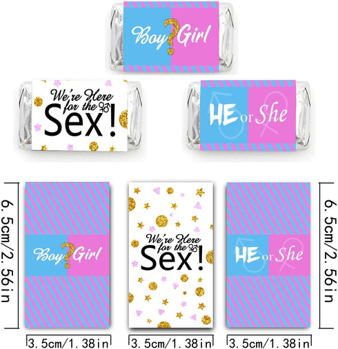 Gender Reveal Party Mini Candy Bar Wrappers - He or She Baby Shower Favors - 45 Sticker...