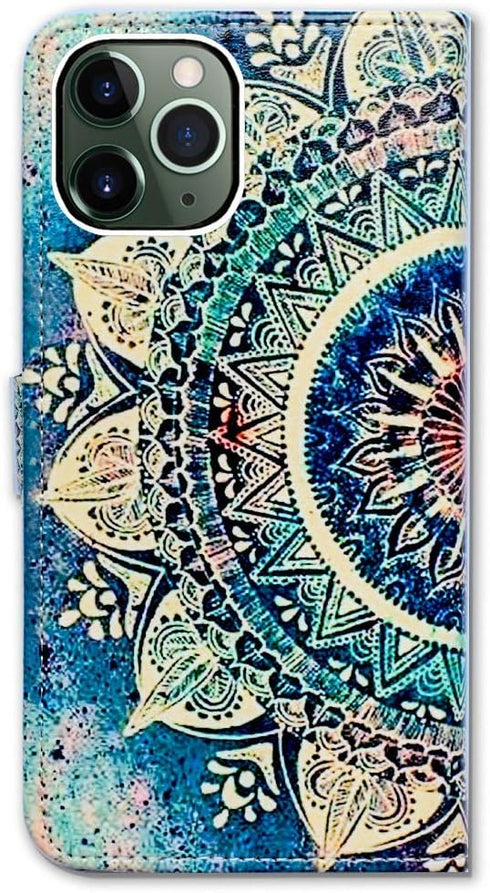 Case for iPhone 11 Pro Max, Green Circular Mandala Flip Leather Case Wallet Cover with Credit Card Slot ID Card Holder Kickstand for iPhone 11 Pro...