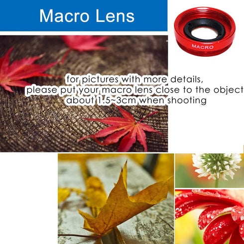 KINGMAS 3 in 1 Universal Fish Eye & Macro Clip Camera Lens Kit for iPad iPhone 7 6 5 Samsung BlackBerry HTC and Most Smartphones (Red)......