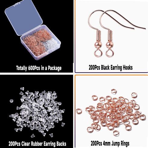 St.Kunkka 600Pcs Hypoallergenic Earring Hooks, Rose Gold Earring Making Kit, Earring Making Supplies with Earring Backs and 4mm Jump Rings for Jew...