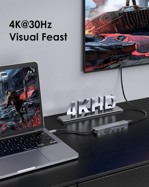 LENTION USB C Hub with 100W Charging, 4K HDMI, Dual Card Reader, USB 3.0 & 2.0 Compatible 2023-2016 MacBook Pro, New Mac Air/Surface, Chromebook, ...