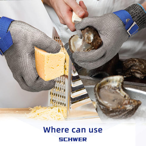 Schwer SlicePro ANSI A9 Cut Resistant Glove PR1706, Stainless Steel Mesh Metal Glove, Food Grade for Kitchen Cooking, Butcher Meat Cutting, Oyster...