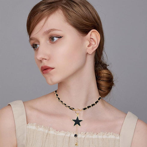 Black Wrap Velvet Choker With Black Heart Star for Women Long Chain Tassels Love Heart Star Necklace Jewelry Gift for Family And Friend...