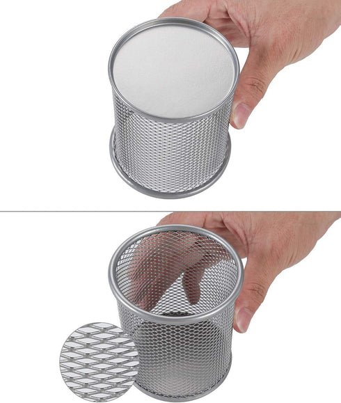EasyPAG Pencil Holder Mesh Pen Cup Marker Holder Makeup Brush Holders for Home, School & Office, 2 Pack, Silver...