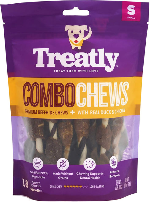 Combo Chews Rawhide/Pork Flavor Rawhide Kabob 5" w/Duck/Chicken Meat Wrap Dog Chew Treats - 18 Count/1 Pack...