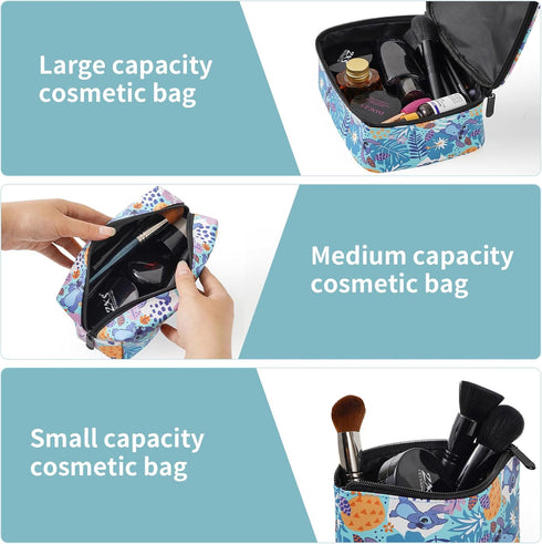 MRSP 3 sets makeup bag+Double Sided Cosmetic Mirror travel small cosmetic case portable with multifunctional waterproof Organizer bag for women St...