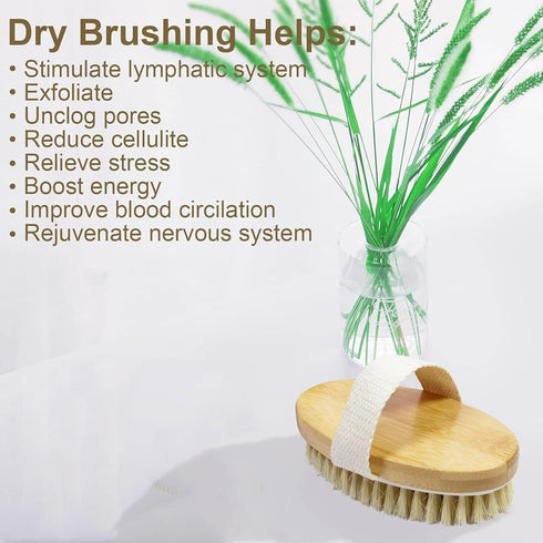 1 Pack Bamboo Dry Body Brushes,Dry Body Scrubber for Dry Skin, Blood Circulation, Cellulite Treatment,Dry Brush Suitable for All Kinds of Skin wit...
